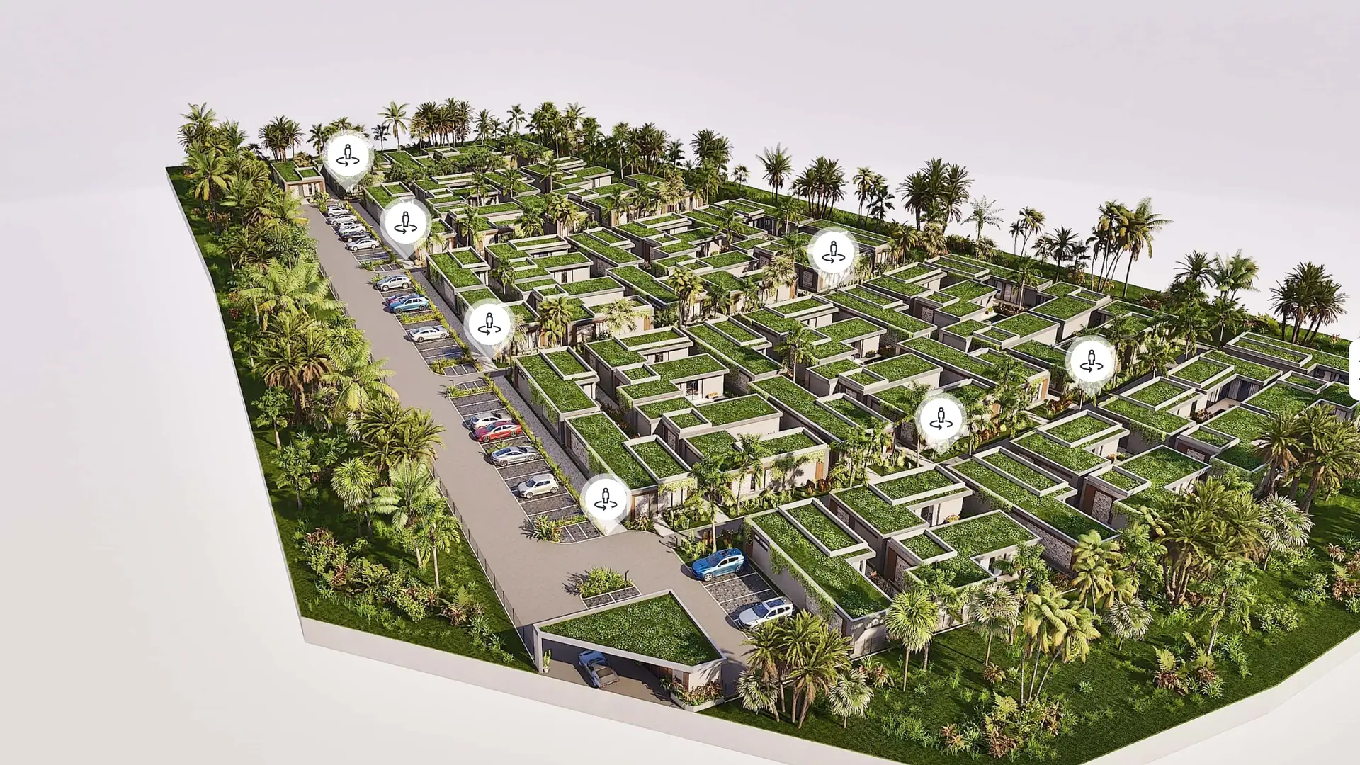 The Longevity Resort estate as a 3D model, seen from above